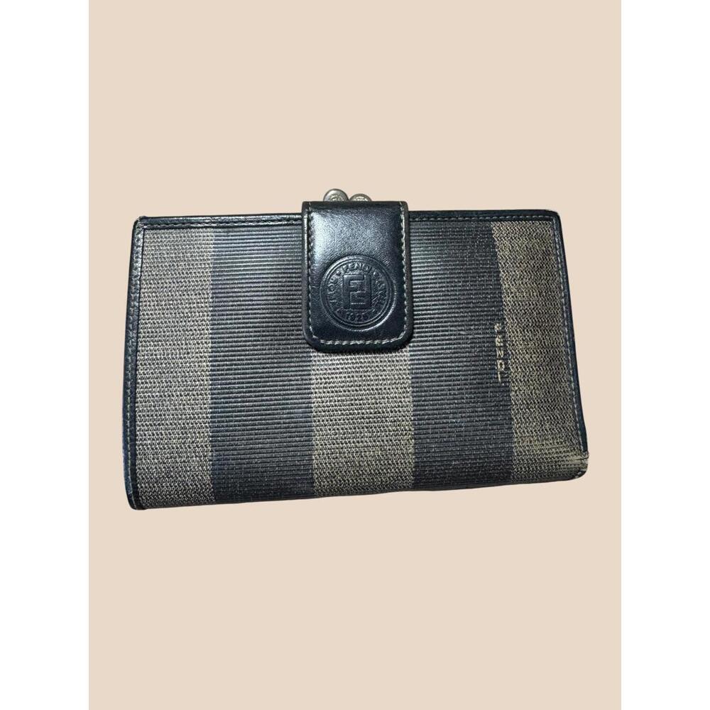 Fendi Vintage Striped Wallet with Leather Trim